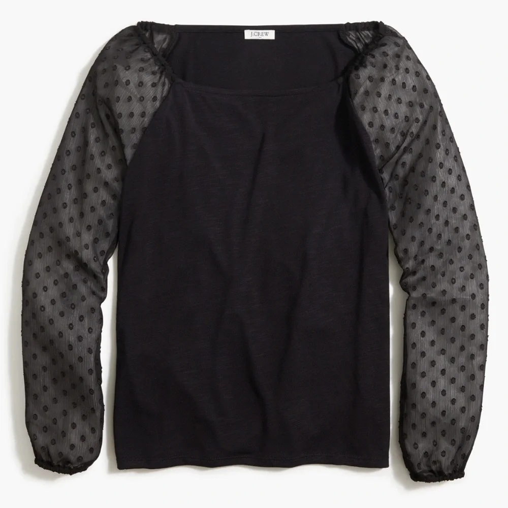 J. Crew NWOT❗️Square-neck top with sheer clip-dot sleeves Item AG088